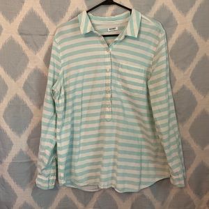Ladies Old Navy Mint/White Striped Shirt Size XL